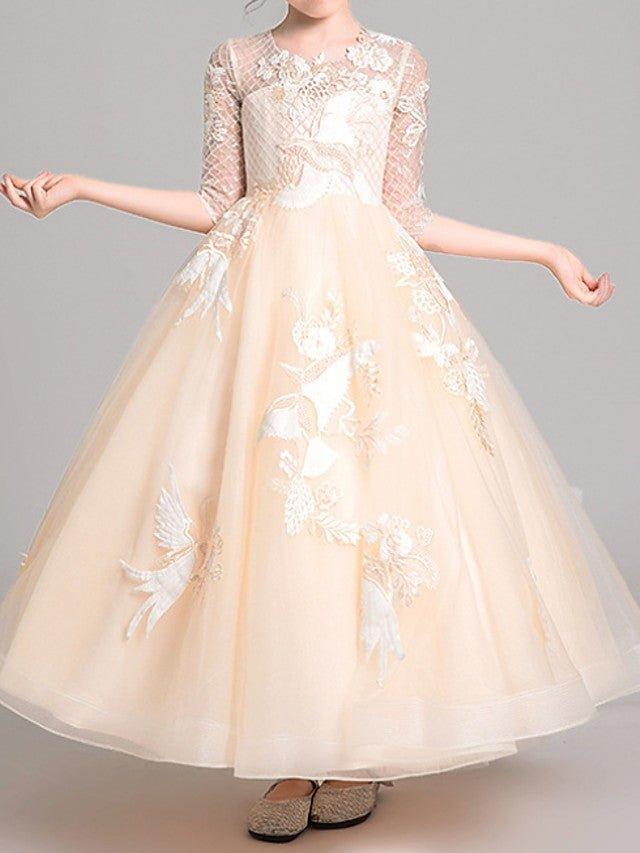 Ball Gown Jewel Neck Pageant Flower Girl Dresses With Sleeves - View 2 | VelvetHem
