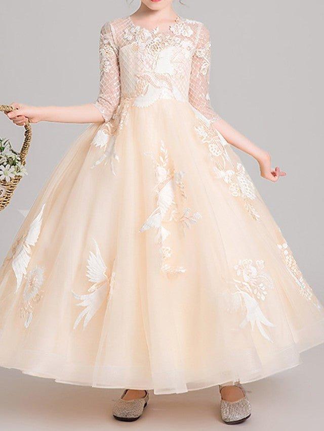 Ball Gown Jewel Neck Pageant Flower Girl Dresses With Sleeves - View 3 | VelvetHem