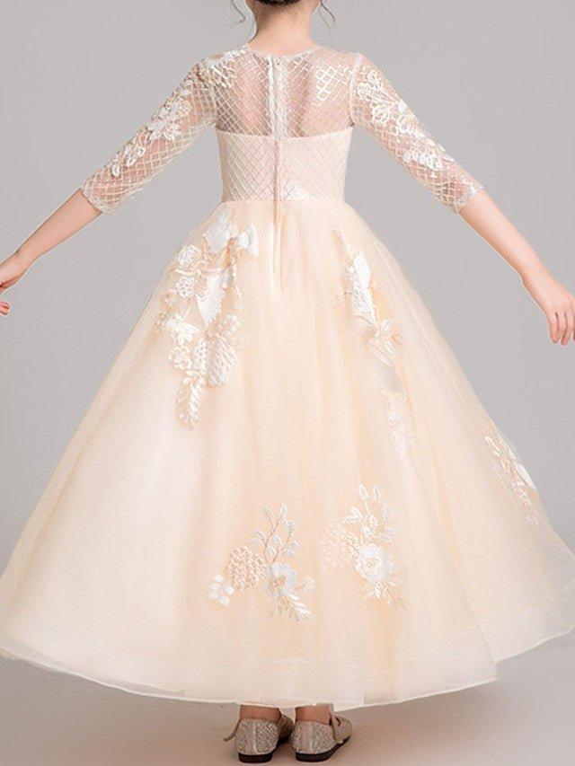 Ball Gown Jewel Neck Pageant Flower Girl Dresses With Sleeves - View 4 | VelvetHem