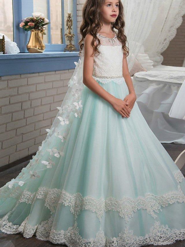 Ball Gown Jewel Neck Wedding Event Party Flower Girl Dresses With Appliques Color Block - VelvetHem