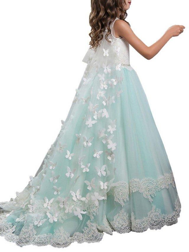 Ball Gown Jewel Neck Wedding Event Party Flower Girl Dresses With Appliques Color Block - View 3 | VelvetHem