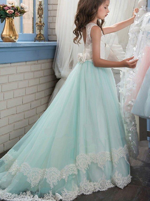 Ball Gown Jewel Neck Wedding Event Party Flower Girl Dresses With Appliques Color Block - View 2 | VelvetHem