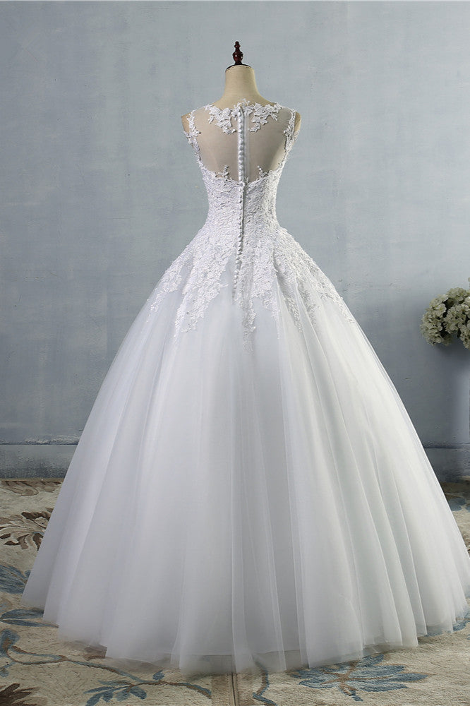 Ball Gown Jewel Tulle Lace Wedding Dress White Appliques Sleeveless Bridal Gowns On Sale (ZD17458)