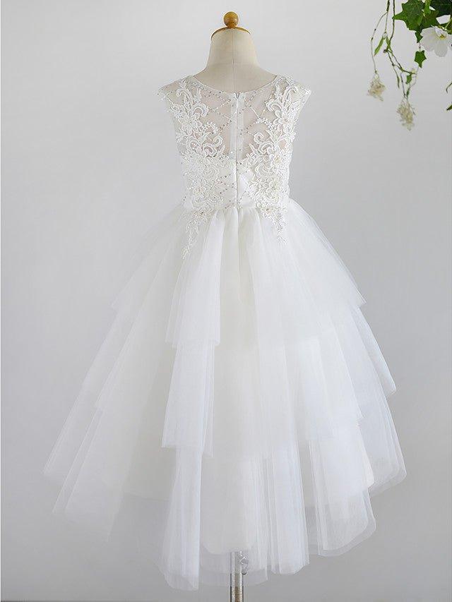 Ball Gown Lace Tulle Sleeveless Jewel Neck Asymmetrical Wedding First Communion Birthday Flower Girl Dresses - View 2 | VelvetHem