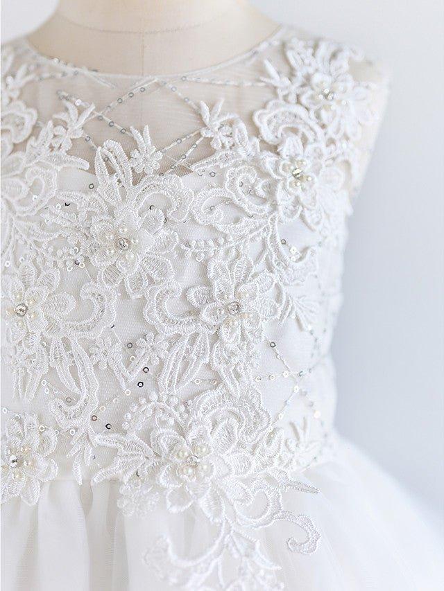 Ball Gown Lace Tulle Sleeveless Jewel Neck Asymmetrical Wedding First Communion Birthday Flower Girl Dresses - View 5 | VelvetHem