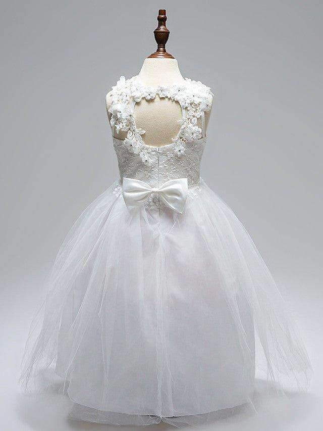 Ball Gown Lace Tulle Sleeveless Jewel Neck First Communion Long Flower Girl Dresses - View 2 | VelvetHem