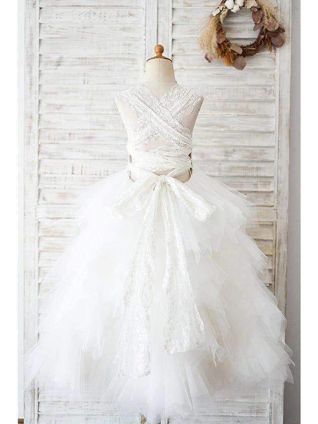 Ball Gown Lace Tulle Sleeveless Jewel Neck Wedding Birthday Flower Girl Dresses - View 2 | VelvetHem