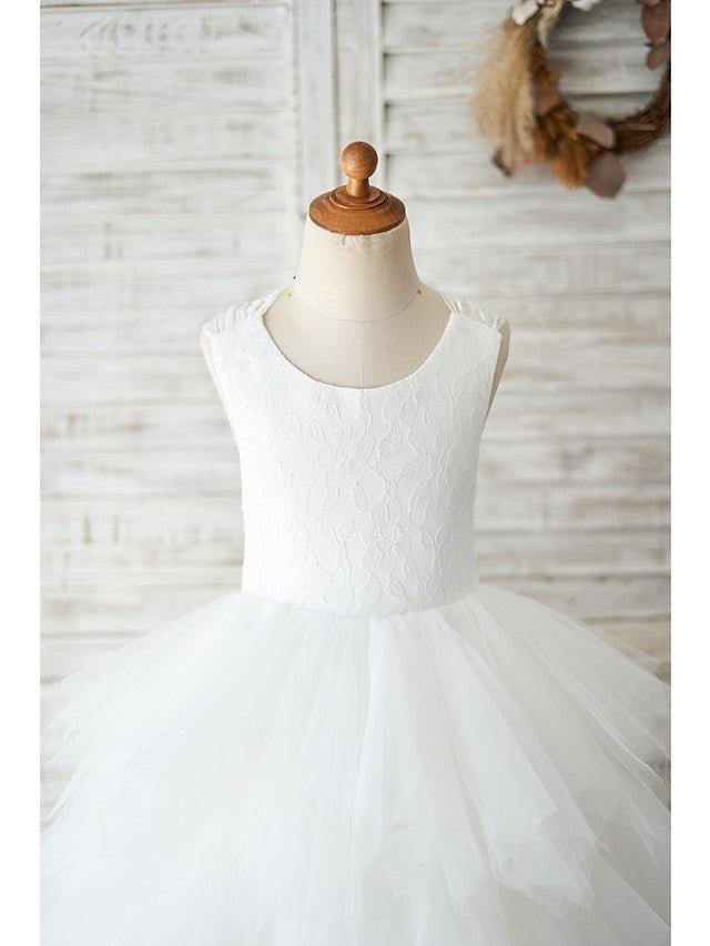 Ball Gown Lace Tulle Sleeveless Jewel Neck Wedding Birthday Flower Girl Dresses - View 3 | VelvetHem