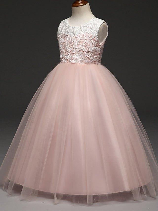 Ball Gown Lace Tulle Sleeveless Jewel Neck Wedding Party Flower Girl Dresses - View 4 | VelvetHem
