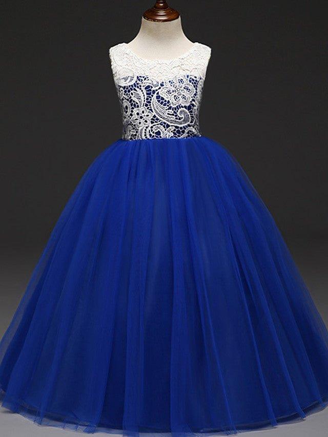 Ball Gown Lace Tulle Sleeveless Jewel Neck Wedding Party Flower Girl Dresses - View 2 | VelvetHem