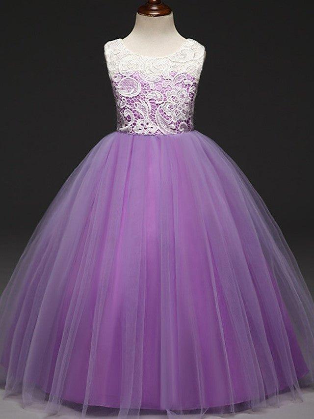 Ball Gown Lace Tulle Sleeveless Jewel Neck Wedding Party Flower Girl Dresses - View 5 | VelvetHem