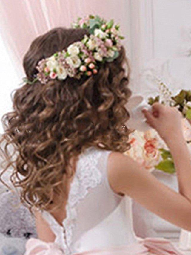 Ball Gown Lace Tulle Sweep Brush Train Wedding Party Flower Girl Dresses - View 2 | VelvetHem