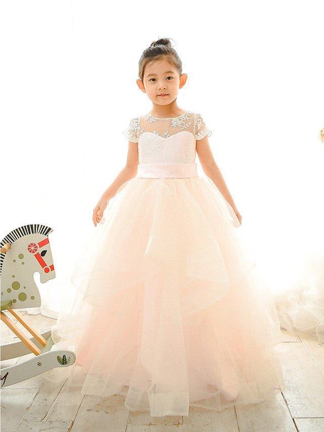 Ball Gown Lace Tulle Wedding Birthday Pageant Flower Girl Dresses - VelvetHem