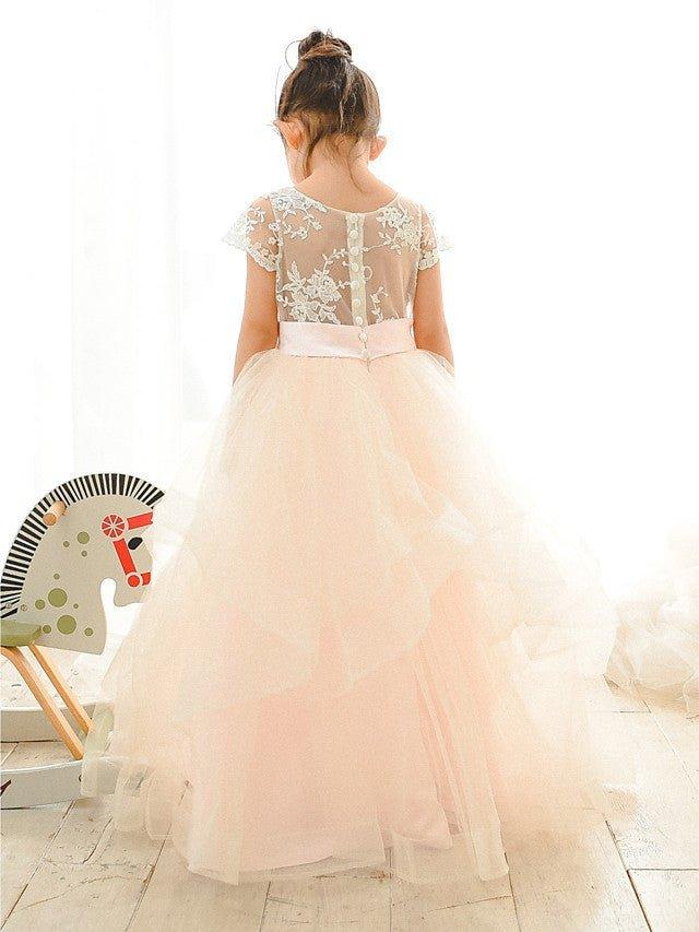 Ball Gown Lace Tulle Wedding Birthday Pageant Flower Girl Dresses - View 2 | VelvetHem
