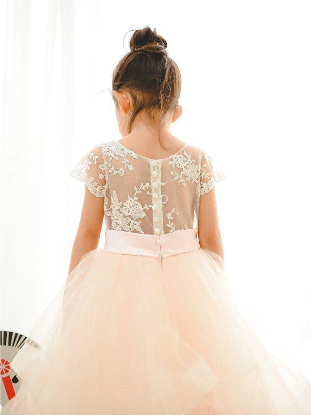 Ball Gown Lace Tulle Wedding Birthday Pageant Flower Girl Dresses - View 3 | VelvetHem