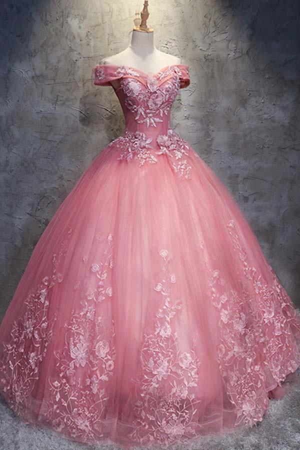 Ball Gown Off-the-Shoulder Tulle Wedding Dress With Appliques (ZD16333)