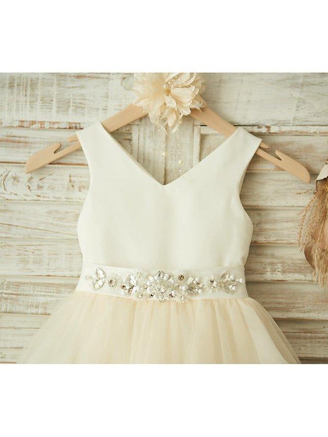 Ball Gown Satin Tulle Wedding Birthday Pageant Flower Girl Dresses - View 3 | VelvetHem