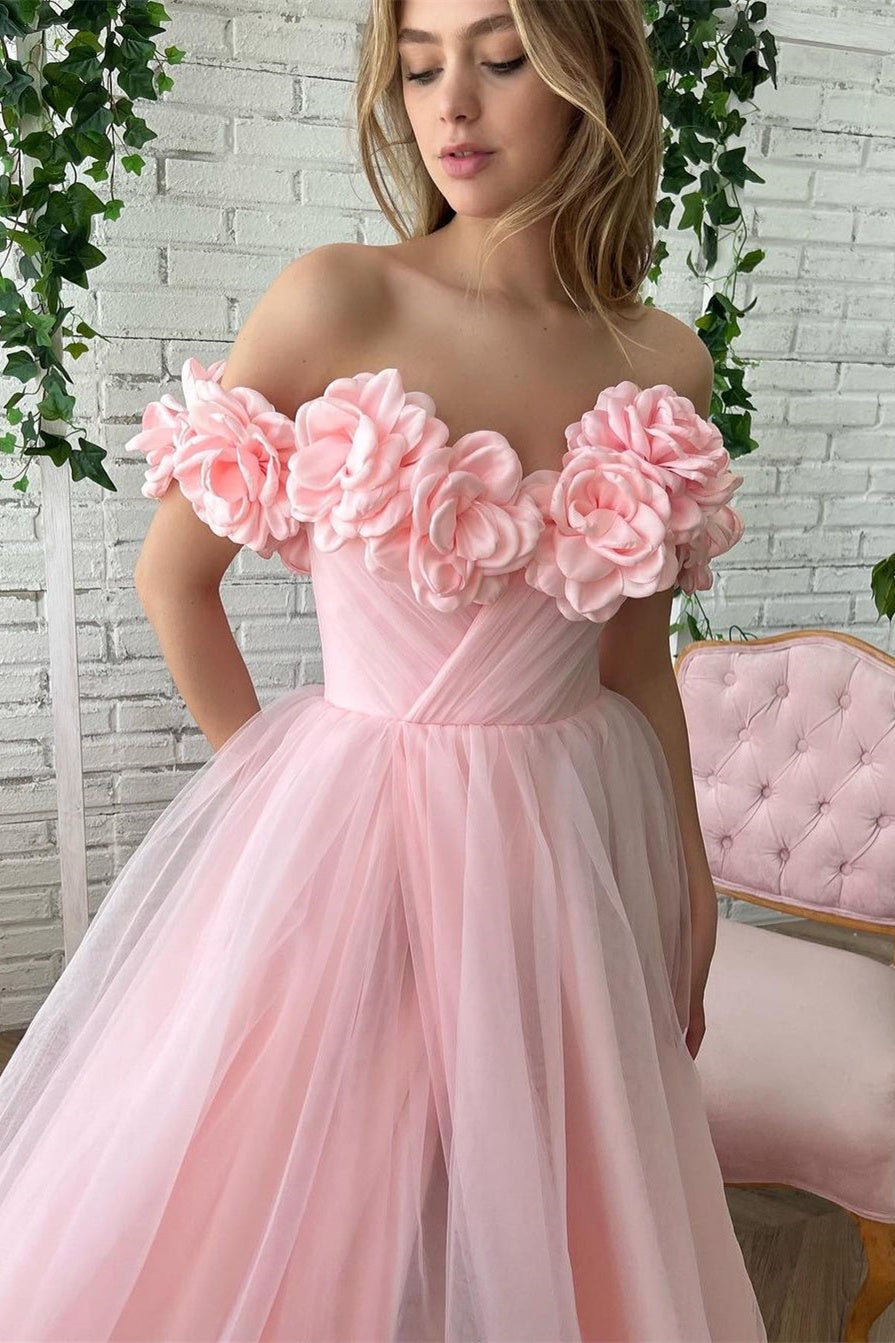Ball Gown Strapless Asymmetrical Applique Off-the-shoulder Floor-Length Prom Dress