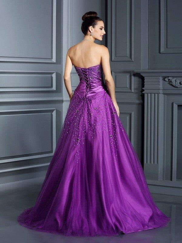 Ball Gown Sweetheart Beading Sleeveless Long Satin Quinceanera Dresses - View 2 | VelvetHem