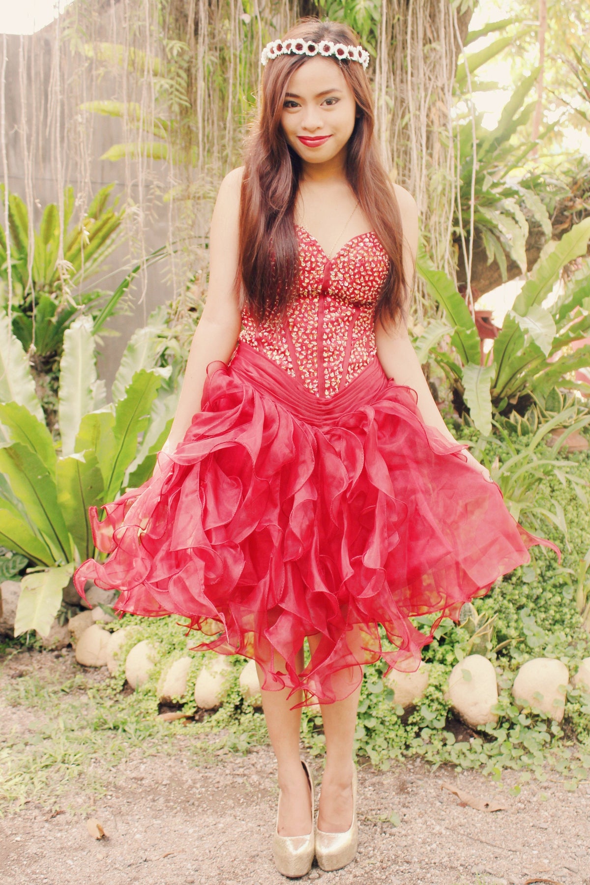 Ball Gown Sweetheart Knee Length Organza Beaded Prom Dress