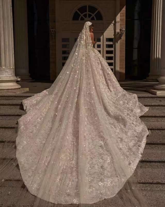 Ball Gown Sweetheart Strapless Sequined Floor-Length Sleeveless Appliques Lace Wedding Dress