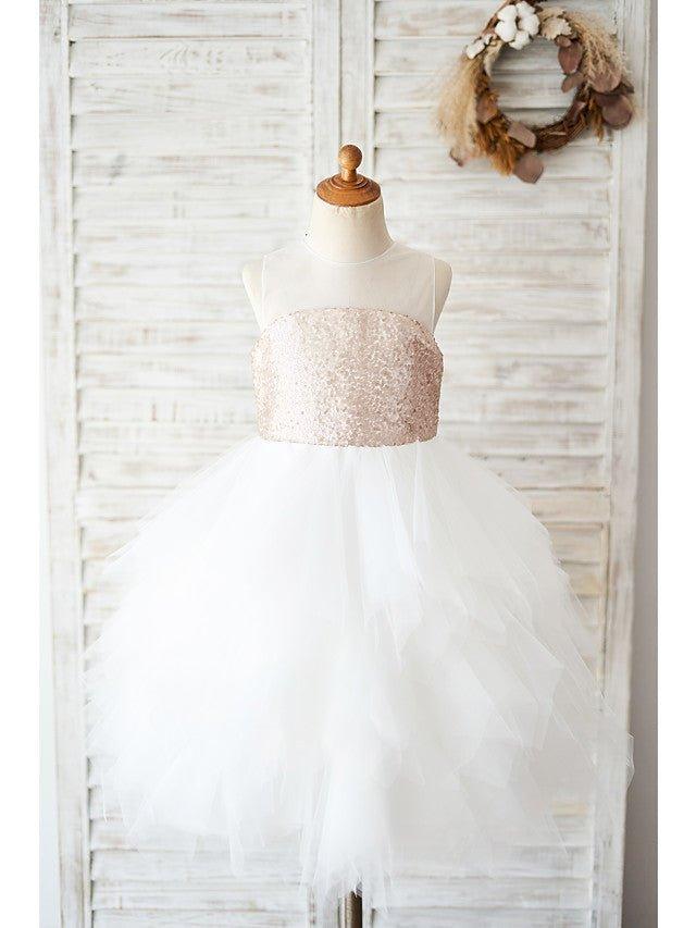 Ball Gown Tulle Sequined Sleeveless Jewel Neck Wedding Birthday Flower Girl Dresses - VelvetHem