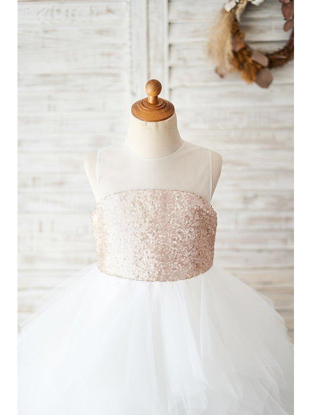 Ball Gown Tulle Sequined Sleeveless Jewel Neck Wedding Birthday Flower Girl Dresses - View 3 | VelvetHem