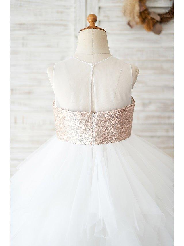 Ball Gown Tulle Sequined Sleeveless Jewel Neck Wedding Birthday Flower Girl Dresses - View 4 | VelvetHem