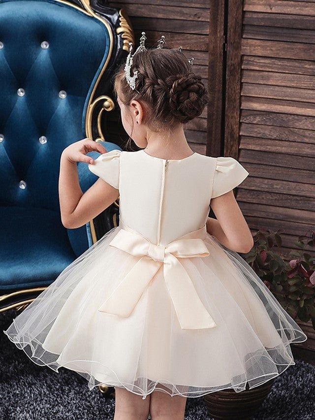 Ball Gown Tulle Short Sleeve V Neck Wedding Party Flower Girl Dresses - View 2 | VelvetHem