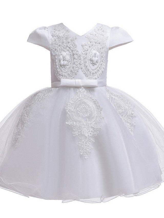 Ball Gown Tulle Short Sleeve V Neck Wedding Party Flower Girl Dresses - View 5 | VelvetHem
