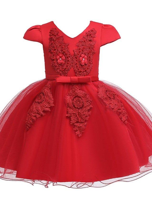 Ball Gown Tulle Short Sleeve V Neck Wedding Party Flower Girl Dresses - View 7 | VelvetHem