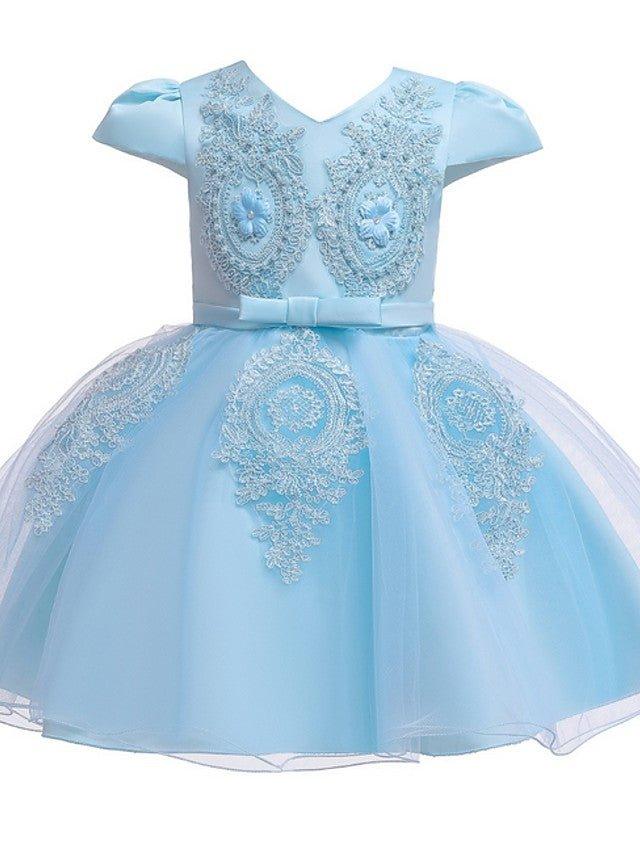 Ball Gown Tulle Short Sleeve V Neck Wedding Party Flower Girl Dresses - View 3 | VelvetHem