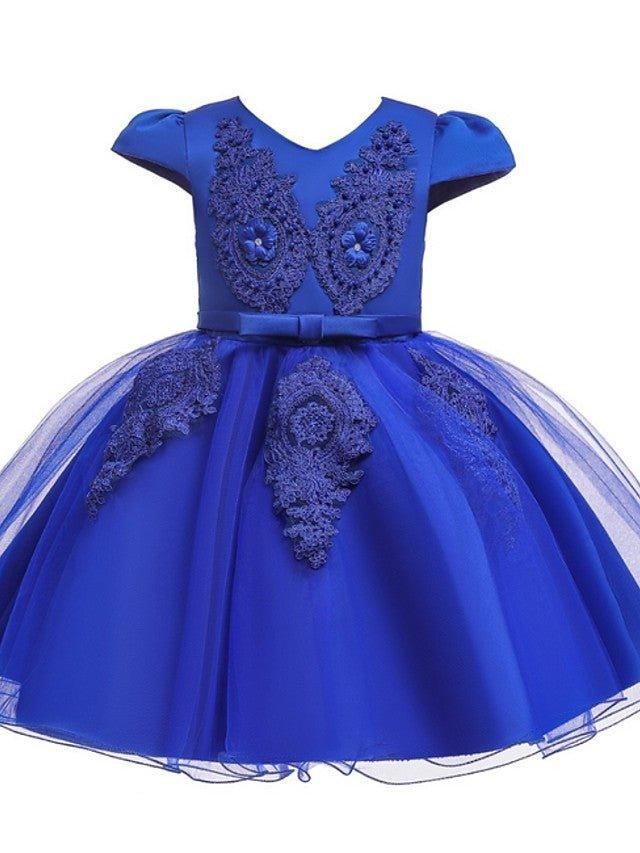 Ball Gown Tulle Short Sleeve V Neck Wedding Party Flower Girl Dresses - View 4 | VelvetHem