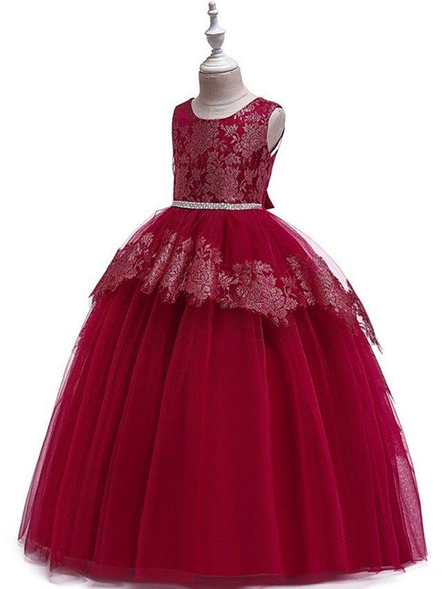 Ball Gown Tulle Sleeveless Jewel Neck Pageant Flower Girl Dresses - View 3 | VelvetHem