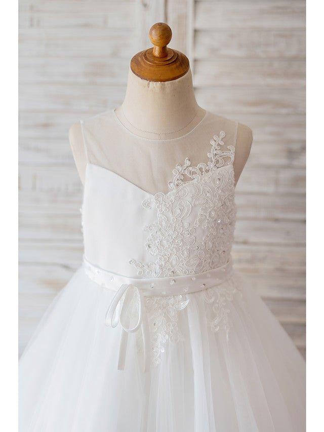 Ball Gown Tulle Sleeveless Jewel Neck Wedding Birthday Flower Girl Dresses - View 3 | VelvetHem