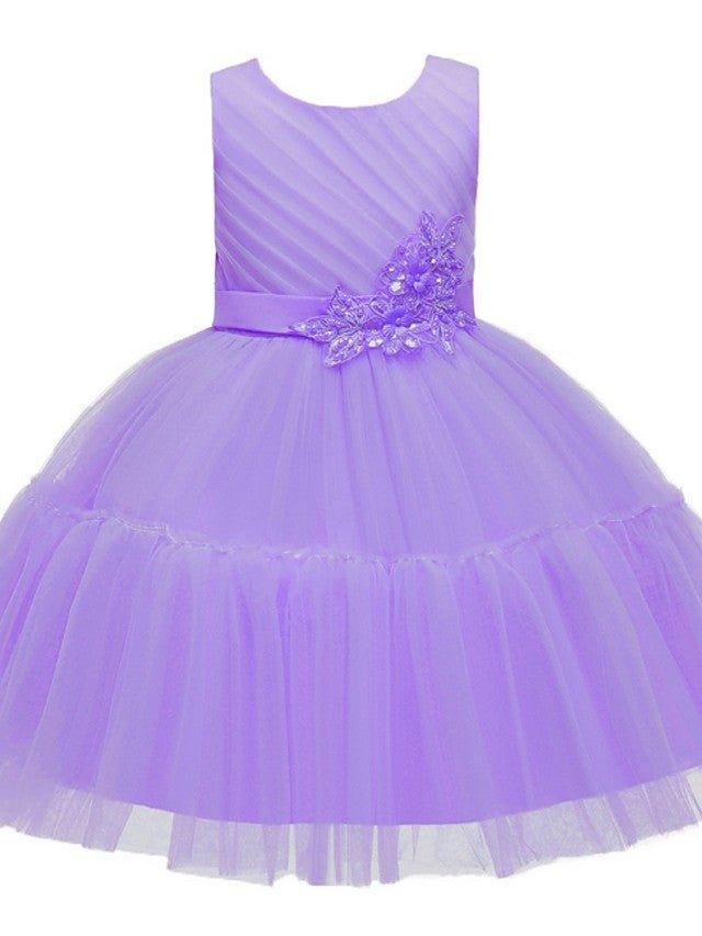 Ball Gown Tulle Sleeveless Jewel Neck Wedding Party Flower Girl Dresses - View 8 | VelvetHem