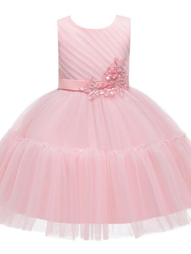 Ball Gown Tulle Sleeveless Jewel Neck Wedding Party Flower Girl Dresses - View 6 | VelvetHem