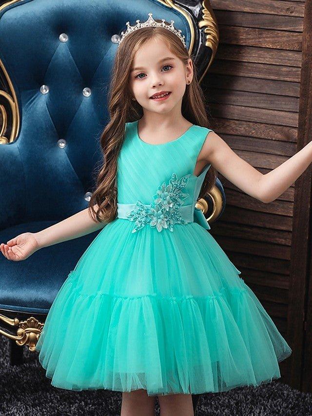 Ball Gown Tulle Sleeveless Jewel Neck Wedding Party Flower Girl Dresses