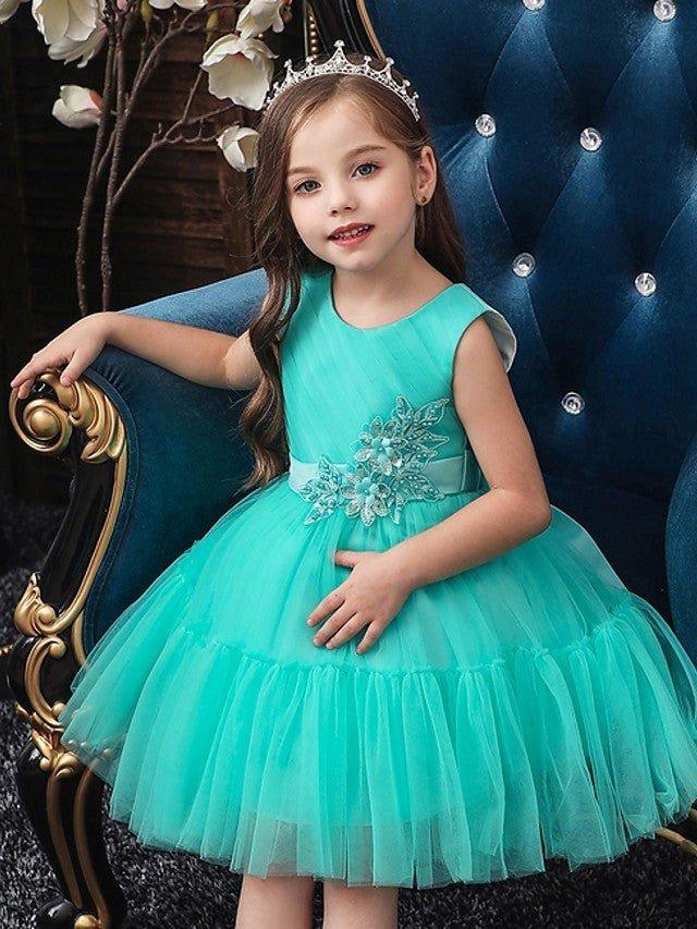 Ball Gown Tulle Sleeveless Jewel Neck Wedding Party Flower Girl Dresses