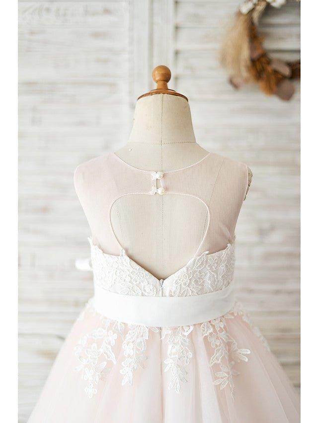 Ball Gown Tulle Sleeveless Jewel Neck Wedding Party Flower Girl Dresses - View 4 | VelvetHem