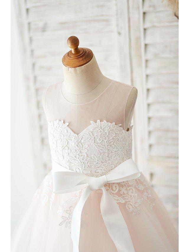 Ball Gown Tulle Sleeveless Jewel Neck Wedding Party Flower Girl Dresses - View 3 | VelvetHem