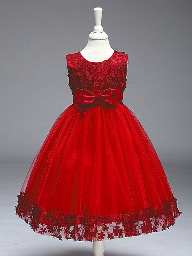 Ball Gown Tulle Sleeveless Jewel Neck Wedding Party Flower Girl Dresses With Bow - View 3 | VelvetHem