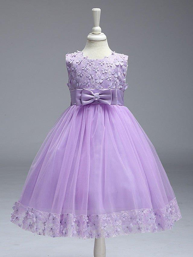 Ball Gown Tulle Sleeveless Jewel Neck Wedding Party Flower Girl Dresses With Bow - View 8 | VelvetHem