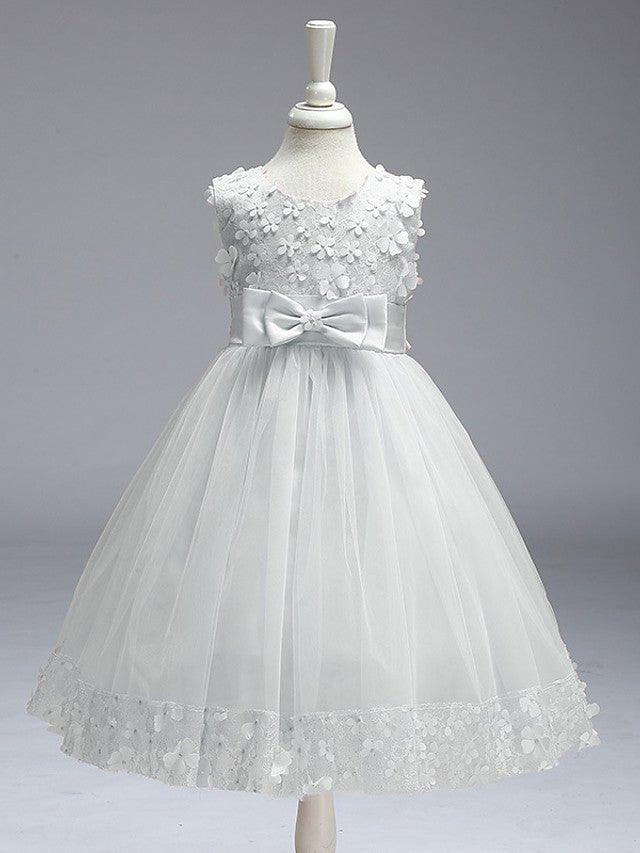 Ball Gown Tulle Sleeveless Jewel Neck Wedding Party Flower Girl Dresses With Bow - View 2 | VelvetHem