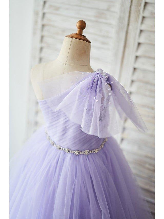Ball Gown Tulle Sleeveless One Shoulder Wedding Birthday Flower Girl Dresses - View 4 | VelvetHem