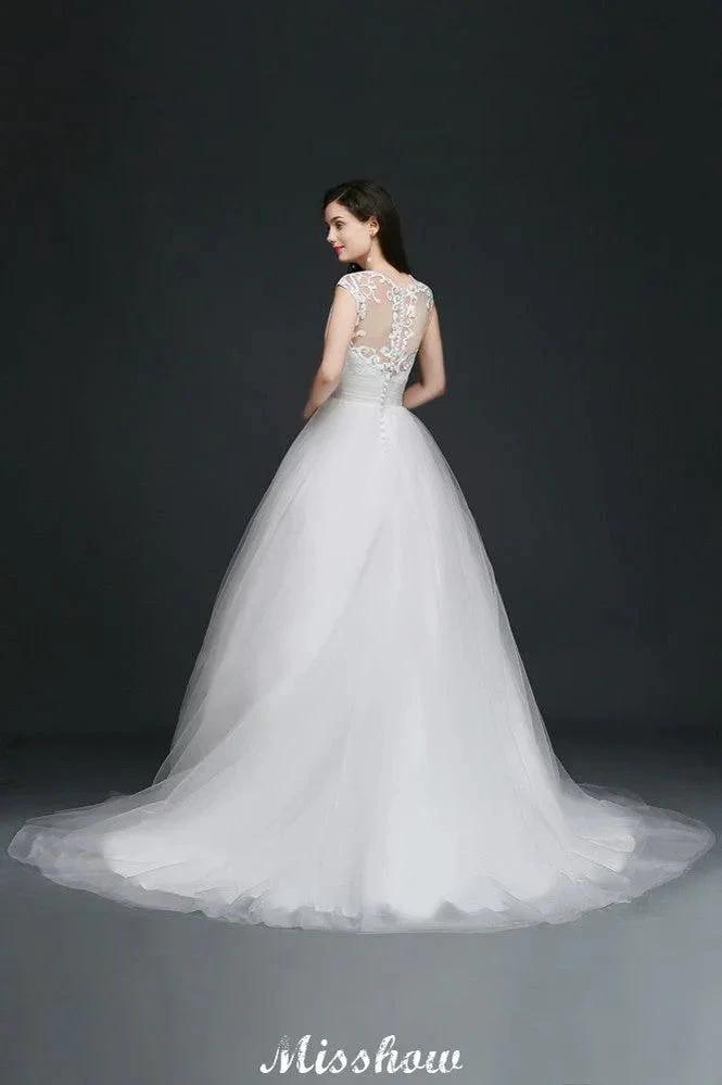 Ball Gown V-Neck Tulle Elegant Wedding Dresses with Buttons (ZD13931) - View 4 | VelvetHem