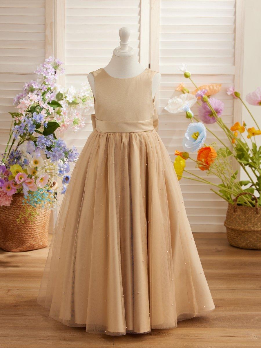 Ball-Gown/Princess Satin Tulle Champagne Flower Girl Dress - VelvetHem