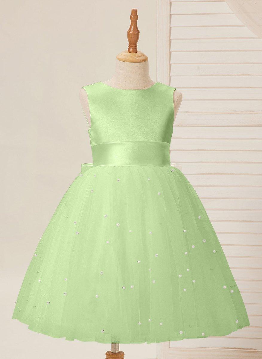 Ball-Gown/Princess Satin Tulle Knee-length Flower Girl Dress