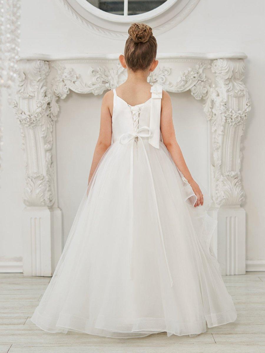 Ball-Gown/Princess Tulle Floor-length First Communion Flower Girl Dress
