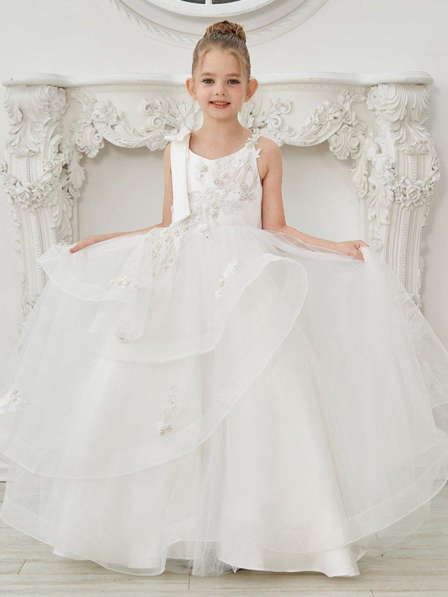 Ball-Gown/Princess Tulle Floor-length First Communion Flower Girl Dress - photo 1